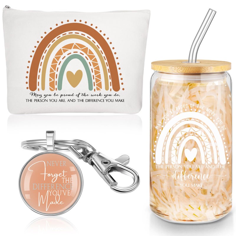Yaomiao 3 Pcs Housekeeping Appreciation Week Gifts Glass Cups Thank You Gifts for Coworker 16 oz Cup Bag Keychain for NurseFresh