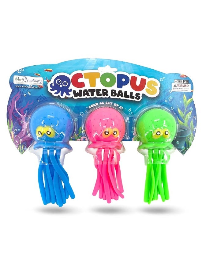 ArtCreativity Octopus Water Balls, Set of 3, Rubber Kidsâ€™ Bath Toys, Sensory Stress Relief Pool Toys for Kids, Cute Goodie Bag Fillers for Boys and Girls, Pink, Blue and Green - Image 2
