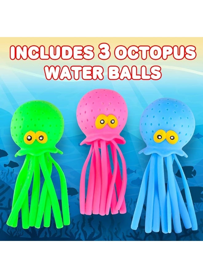 ArtCreativity Octopus Water Balls, Set of 3, Rubber Kidsâ€™ Bath Toys, Sensory Stress Relief Pool Toys for Kids, Cute Goodie Bag Fillers for Boys and Girls, Pink, Blue and Green - Image 3