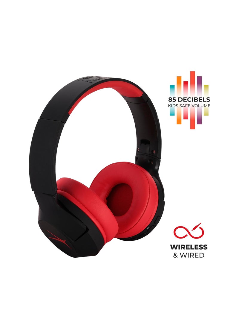 Kid Safe Noise Cancelling Wireless Headphones 30 Hours Play Time, 85dB Volume Limit, Foldable Design, Powerful Sound, Active Noise Cancellation, Splash resistant IPX4, Red