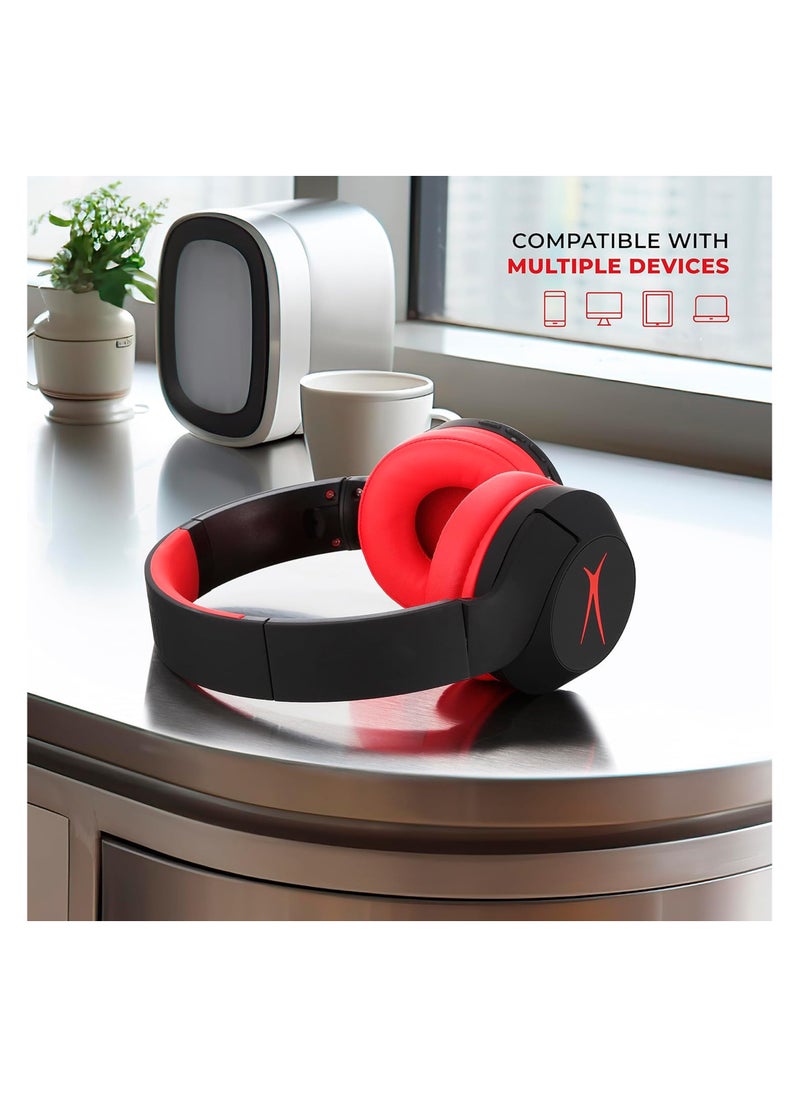 Kid Safe Noise Cancelling Wireless Headphones 30 Hours Play Time, 85dB Volume Limit, Foldable Design, Powerful Sound, Active Noise Cancellation, Splash resistant IPX4, Red