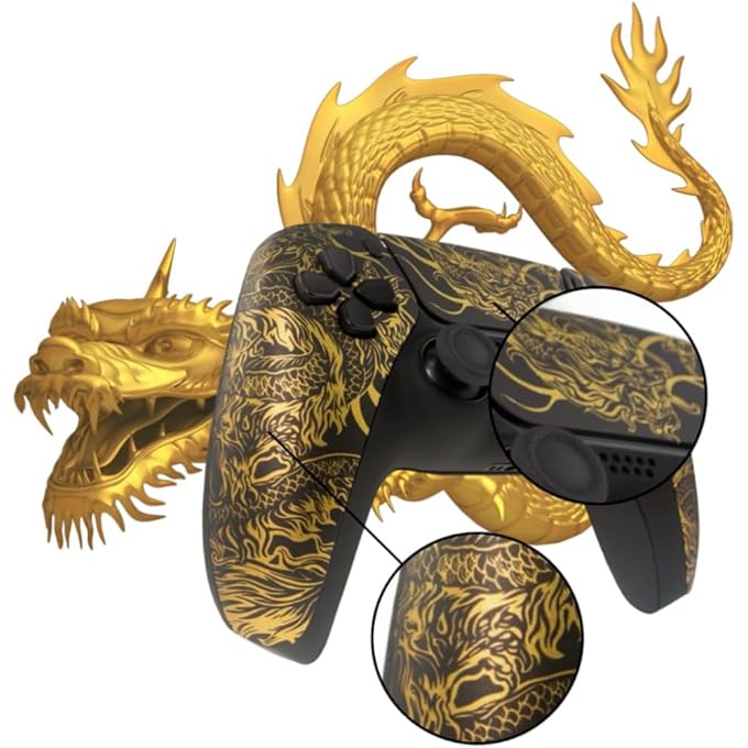 rayihni FACEPLATE HOUSING CUSTOM GOLD DRAGON FRONT BACK TOUCH PAD COVER WITH TOOLS FOR PS5 CONTROLLER SHELLS BDM-010 - Image 1