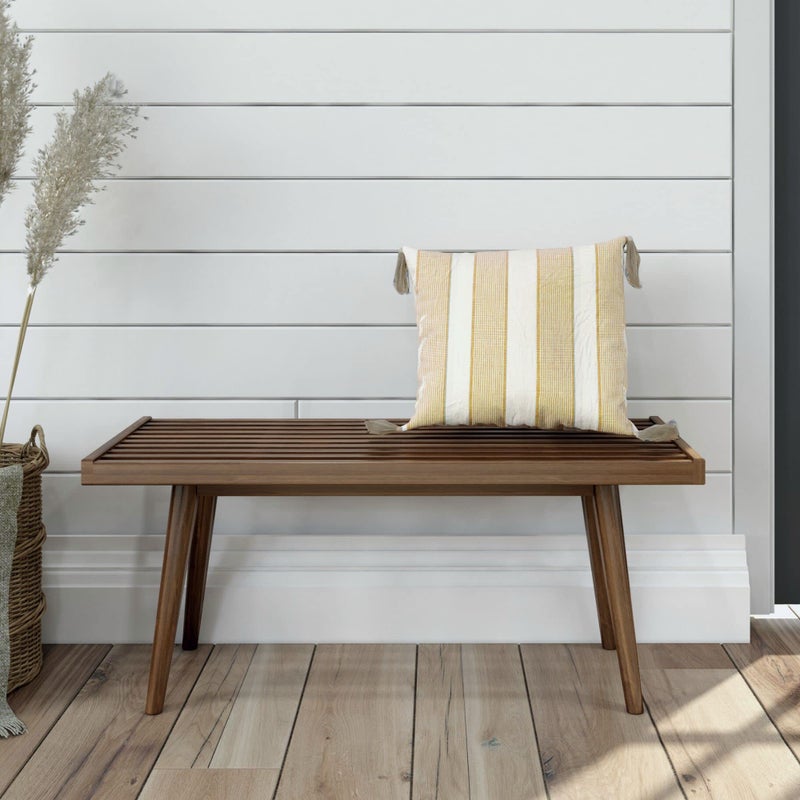 Plank+Beam Entryway Bench, Wooden End of Bed Bench for Bedroom, Mid-Century Modern Square Bench for Hallway, Living Room, Indoor, Porch, 41.25", Walnut - Image 1