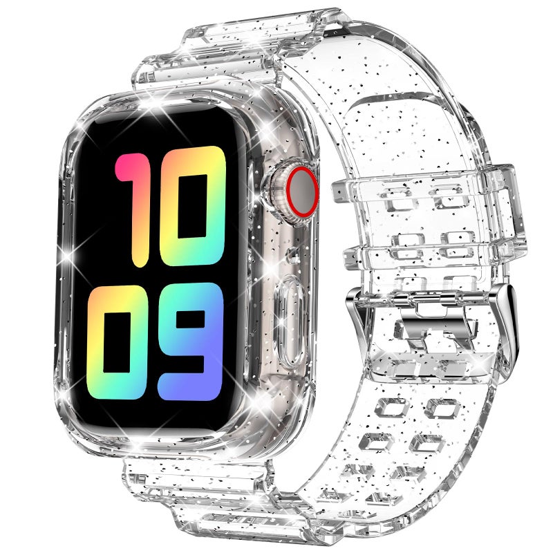 DABAOZA Compatible for Clear Apple Watch Band with Bumper Case 41mm 40mm 38mm, Women Men Glitter Bling TPU Sport Strap for iWatch SE Ultra 3 2 Series 11 10 9 8 7 6 5 4 3 2 1ï¼ˆGlitterClear,41/40/38ï¼‰ - Image 1