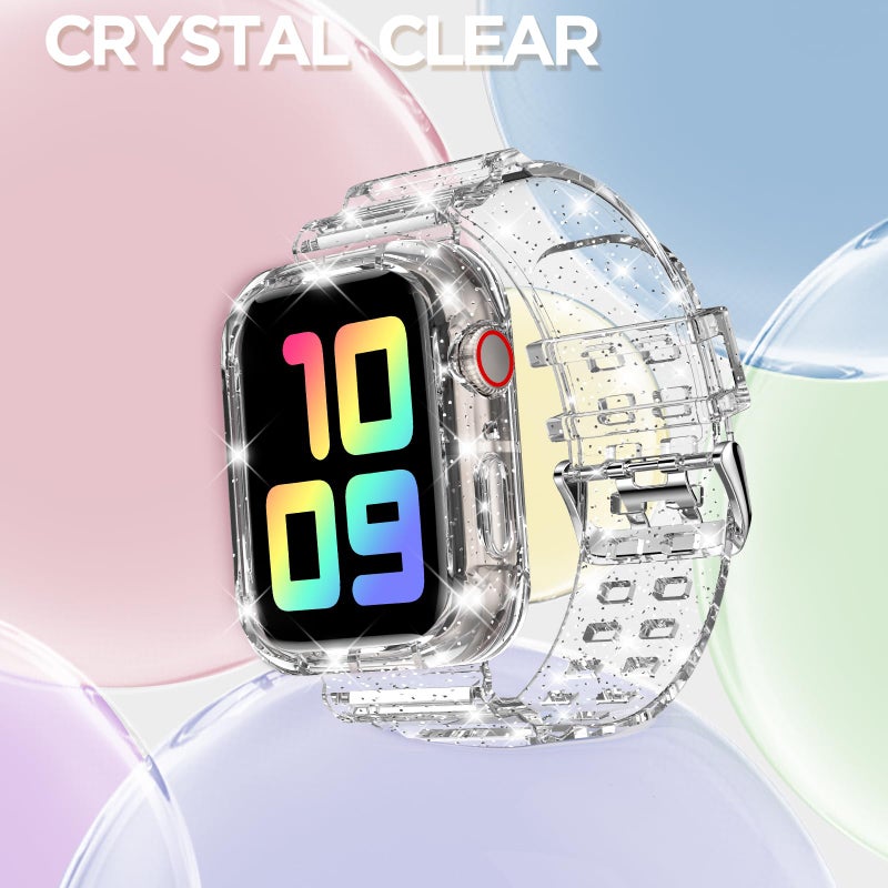 DABAOZA Compatible for Clear Apple Watch Band with Bumper Case 41mm 40mm 38mm, Women Men Glitter Bling TPU Sport Strap for iWatch SE Ultra 3 2 Series 11 10 9 8 7 6 5 4 3 2 1ï¼ˆGlitterClear,41/40/38ï¼‰ - Image 4