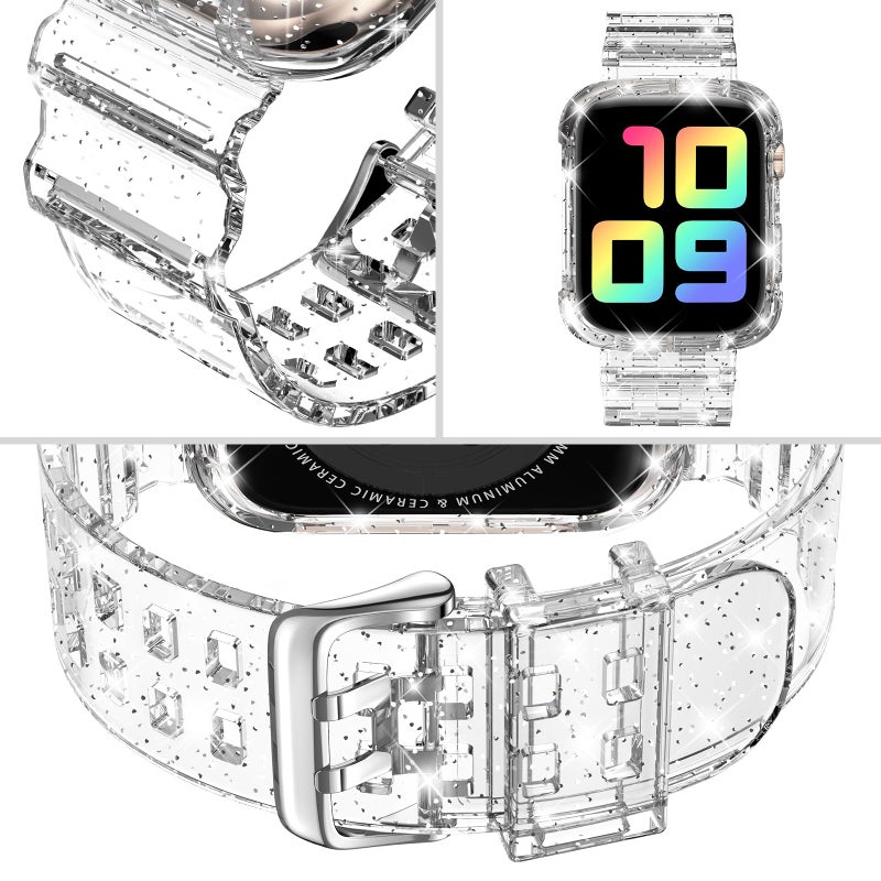 DABAOZA Compatible for Clear Apple Watch Band with Bumper Case 41mm 40mm 38mm, Women Men Glitter Bling TPU Sport Strap for iWatch SE Ultra 3 2 Series 11 10 9 8 7 6 5 4 3 2 1ï¼ˆGlitterClear,41/40/38ï¼‰ - Image 3