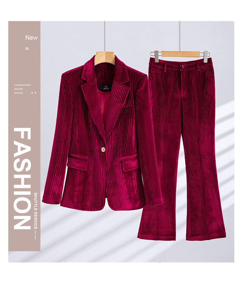 Red Green Blue Black Suit Jacket Women'S Autumn High-End Feminine Temperament Top Golden Velvet Small Suit Set - Image 4