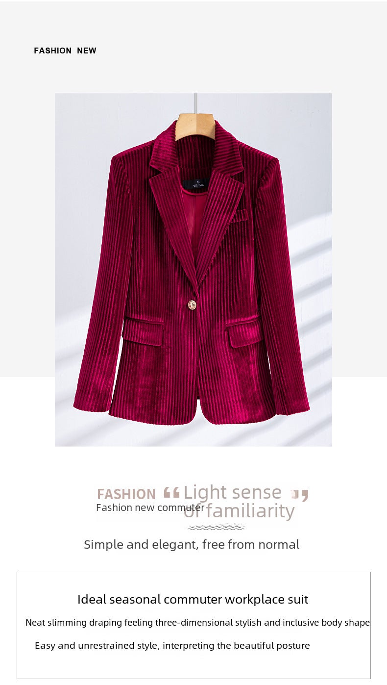 Red Green Blue Black Suit Jacket Women'S Autumn High-End Feminine Temperament Top Golden Velvet Small Suit Set - Image 5