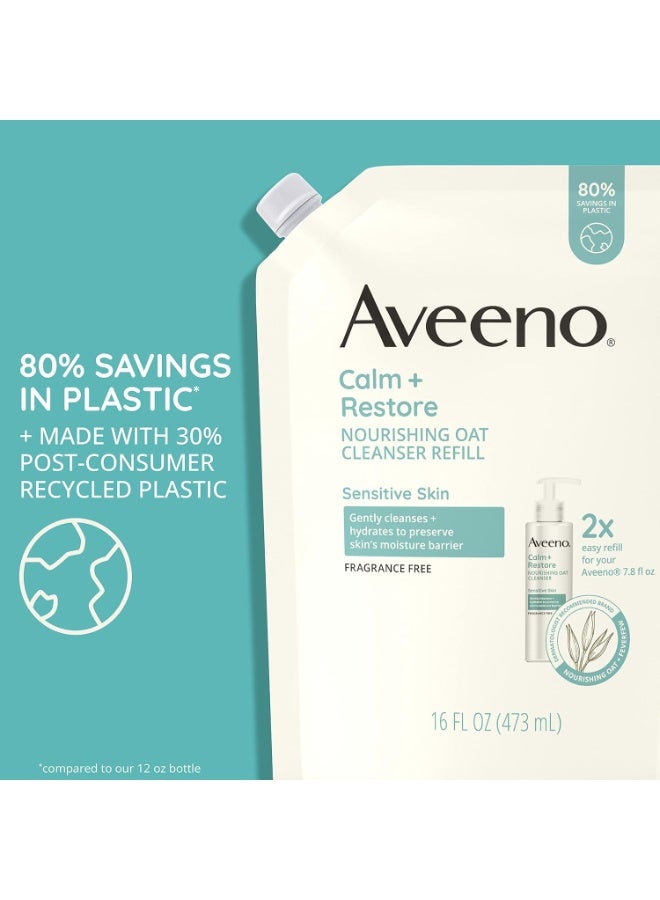Aveeno Calm + Restore Nourishing Oat Facial Cleanser for Sensitive Skin, Gentle Face Wash with Nourishing Oat & Calming Feverfew, Hypoallergenic, Fragrance-Free, Refill Pouch,473ml - Image 2
