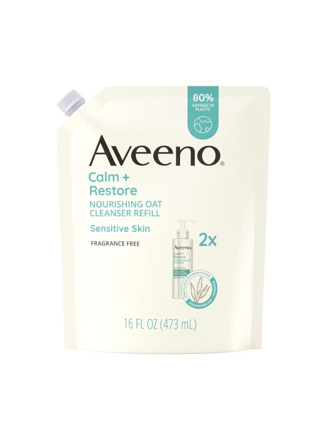 Aveeno Calm + Restore Nourishing Oat Facial Cleanser for Sensitive Skin, Gentle Face Wash with Nourishing Oat & Calming Feverfew, Hypoallergenic, Fragrance-Free, Refill Pouch,473ml - Image 1