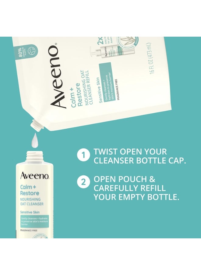 Aveeno Calm + Restore Nourishing Oat Facial Cleanser for Sensitive Skin, Gentle Face Wash with Nourishing Oat & Calming Feverfew, Hypoallergenic, Fragrance-Free, Refill Pouch,473ml - Image 3