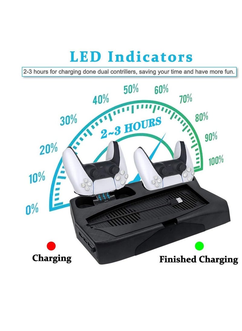 مروحة تبريد مع حامل لجهاز PS5، شاحن سريع لتحكم PS5 Dual Sense، حامل عمودي لجهاز PS5 للإصدارات القرصية والرقمية. - Image 5