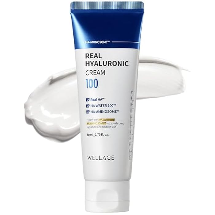WELLAGE Real Hyaluronic Cream 100, Pure Hyaluronic Acid Korean Face Moisturizer with Ceramide Panthenol Squalane Vitamin B5 Niacinamide - Hydrating face moisturizer, Hypoallergenic, 2.7oz. - Image 1
