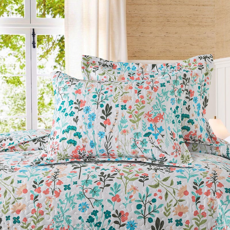 BEDIFANY Queen Size Quilt Bedding Set - Cotton Filling Lightweight Reversible Bedspread with Botanical Floral Pattern, Farmhouse Bed Coverlet for All Seasons, 3-Piece Set (90x98 Inches) - Image 5