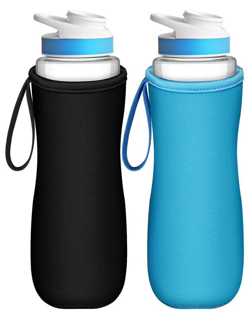 Toykee Water Bottle Sleeve for Cirkul 22 oz - 2 Pack Blue Black Bottle Cover Holder Carrier with Handle Strap for Cirkul 22oz - Image 1