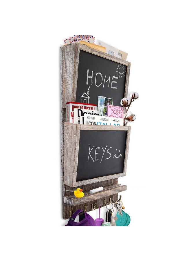 Comfify Rustic 2Slot Mail Sorter Organizer For Wall With Chalkboard Surface & 3 Double Key Hooks Wooden Wall Mount Mail Holder Organizer Wall Décor For Entryway Made Of Paulownia Wood Rustic White - Image 1
