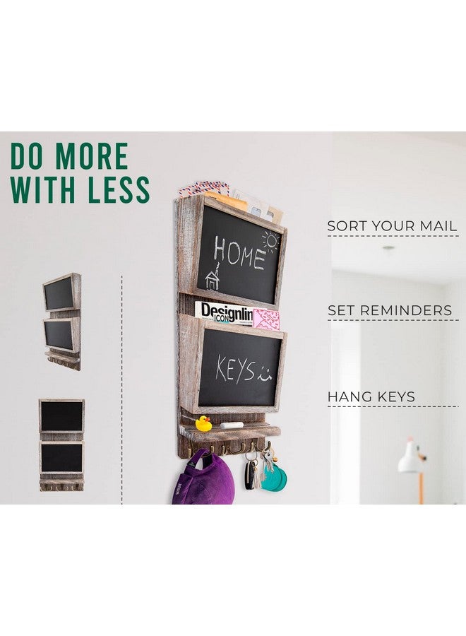 Comfify Rustic 2Slot Mail Sorter Organizer For Wall With Chalkboard Surface & 3 Double Key Hooks Wooden Wall Mount Mail Holder Organizer Wall Décor For Entryway Made Of Paulownia Wood Rustic White - Image 3