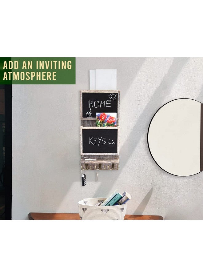 Comfify Rustic 2Slot Mail Sorter Organizer For Wall With Chalkboard Surface & 3 Double Key Hooks Wooden Wall Mount Mail Holder Organizer Wall Décor For Entryway Made Of Paulownia Wood Rustic White - Image 4