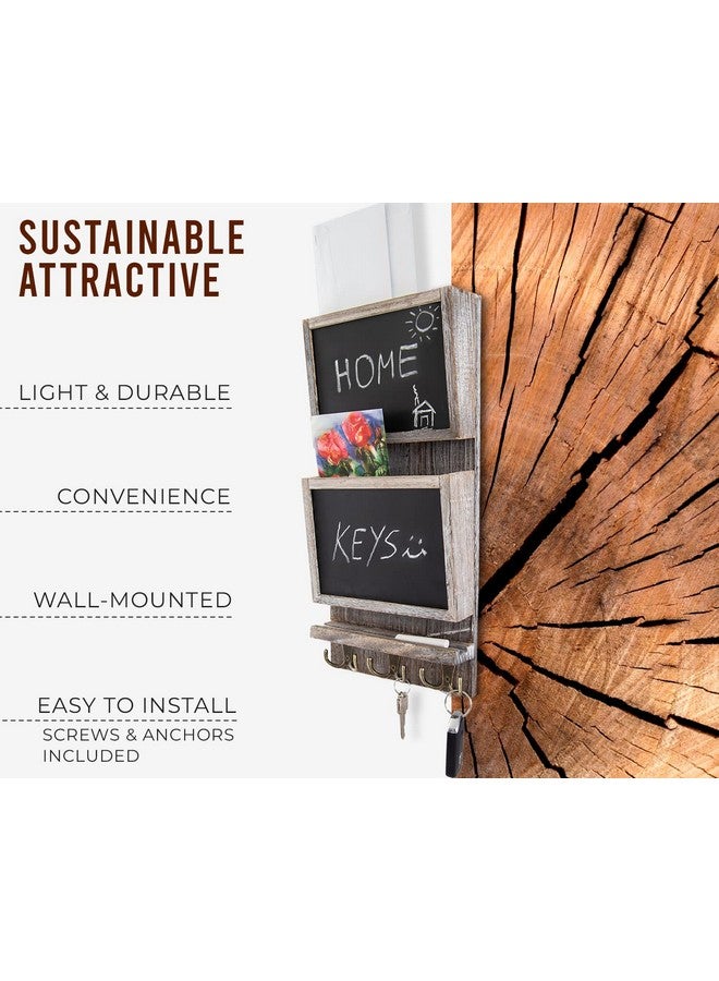 Comfify Rustic 2Slot Mail Sorter Organizer For Wall With Chalkboard Surface & 3 Double Key Hooks Wooden Wall Mount Mail Holder Organizer Wall Décor For Entryway Made Of Paulownia Wood Rustic White - Image 5