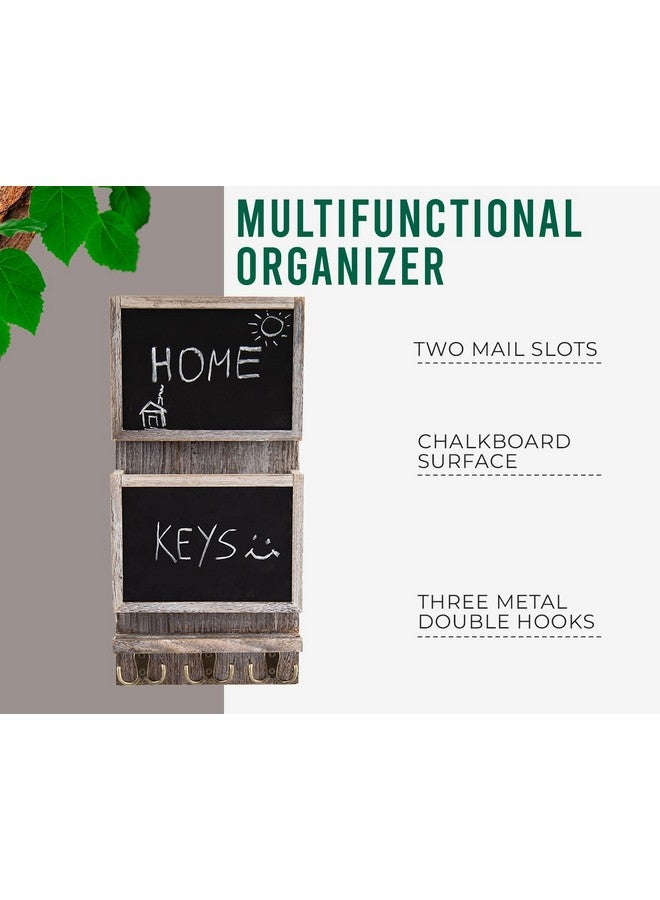 Comfify Rustic 2Slot Mail Sorter Organizer For Wall With Chalkboard Surface & 3 Double Key Hooks Wooden Wall Mount Mail Holder Organizer Wall Décor For Entryway Made Of Paulownia Wood Rustic White - Image 2