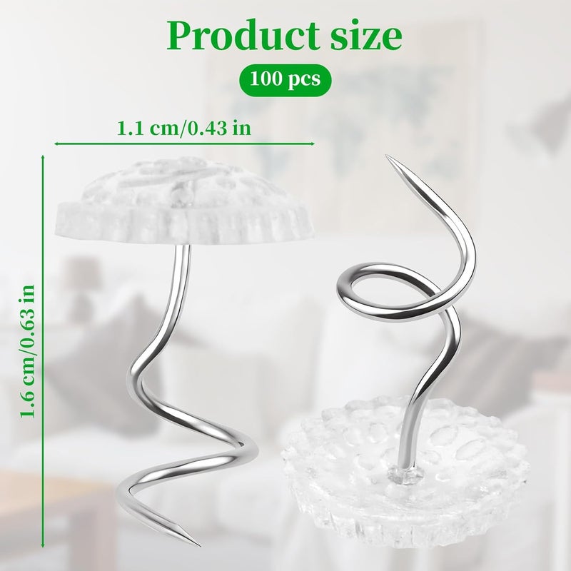 Notoke 100-Pack Bed Skirt Pins & Upholstery Tacks with Clear Mushroom Heads | Spiral Twist Design for Strong Fabric Hold | Fix Bedskirts, Slipcovers, Drapery & Furniture Fabrics | Includes Clear Storage Box - Image 2