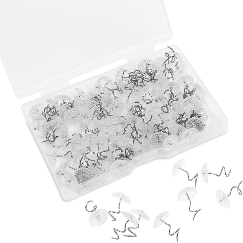 Notoke 100-Pack Bed Skirt Pins & Upholstery Tacks with Clear Mushroom Heads | Spiral Twist Design for Strong Fabric Hold | Fix Bedskirts, Slipcovers, Drapery & Furniture Fabrics | Includes Clear Storage Box - Image 1