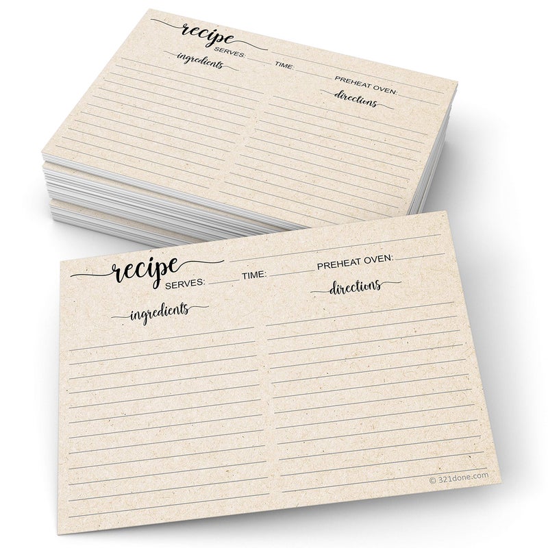 321Done 321Done 5 x 7 Recipe Cards Set of 50  Extra Large DoubleSided Premium Card Stock  Made in USA  Script Font Minimalist Large Kraft Tan 