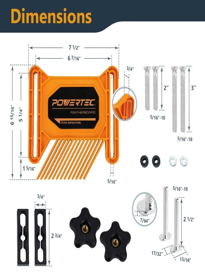 باورتيك ألواح ريشية مزدوجة عالمية من POWERTEC لمنشار الطاولة، وطاولة التوجيه، وسياج التوجيه، ومنشار الشريط، وأدوات النجارة والملحقات لتقليل الارتداد وزيادة السلامة (مسامير مسار حرف T متضمنة)، قطعتان (71393) - Image 2