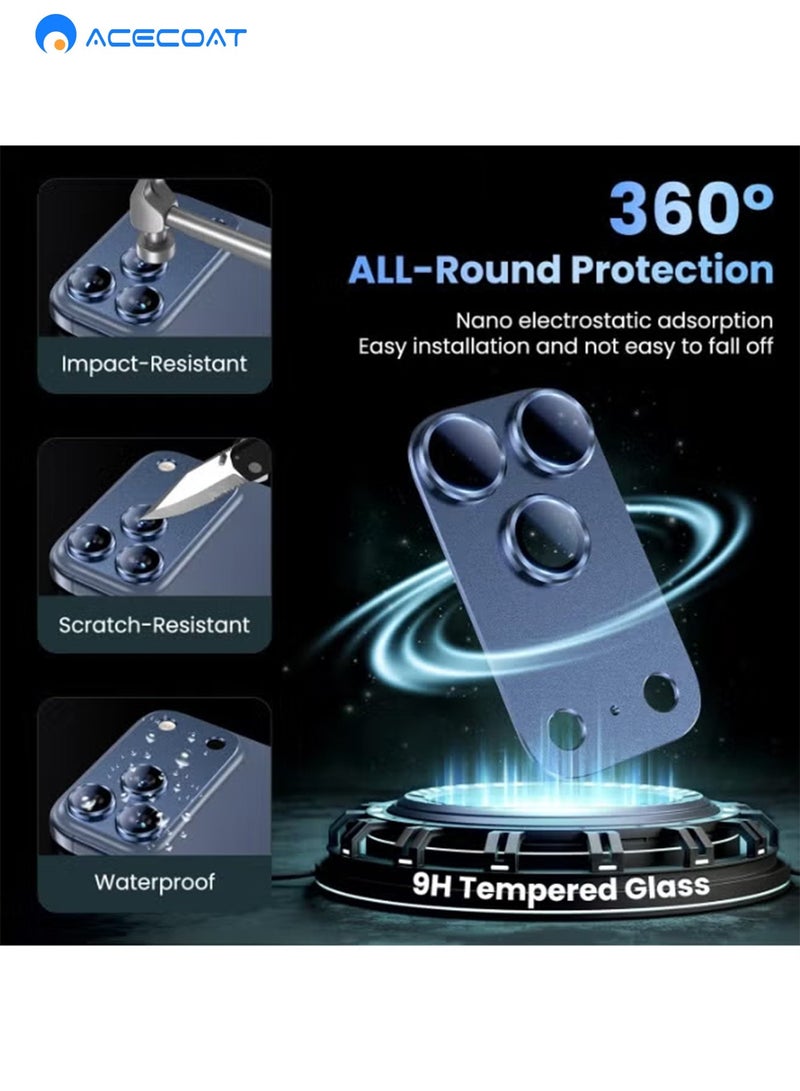 ACECOAT Compatible with iPhone 17 Pro Max Camera Lens Protector - 【Not Easy to Break】【Strong Adsorption】【Case-Friendly】 Metal Tempered Glass Rear Camera Screen Cover - Blue - Image 2