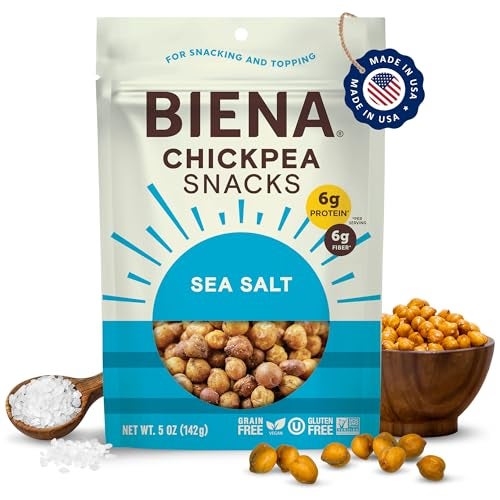 BIENA Chickpea Snacks - Crunchy Roasted Chickpeas - High Fiber Vegan Protein Snacks for Adults and Kids - Individual Pack - Sea Salt - Image 1