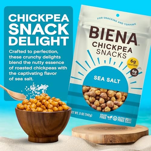 BIENA Chickpea Snacks - Crunchy Roasted Chickpeas - High Fiber Vegan Protein Snacks for Adults and Kids - Individual Pack - Sea Salt - Image 2
