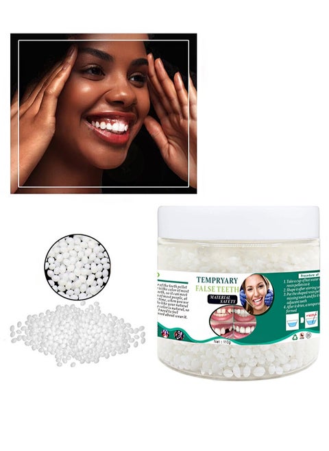 Tempryary False Teeth MAterial，Dental solid gutta-percha for temporary repair of missing and broken teeth replacement dentures, DIY heat fit beads (110g)