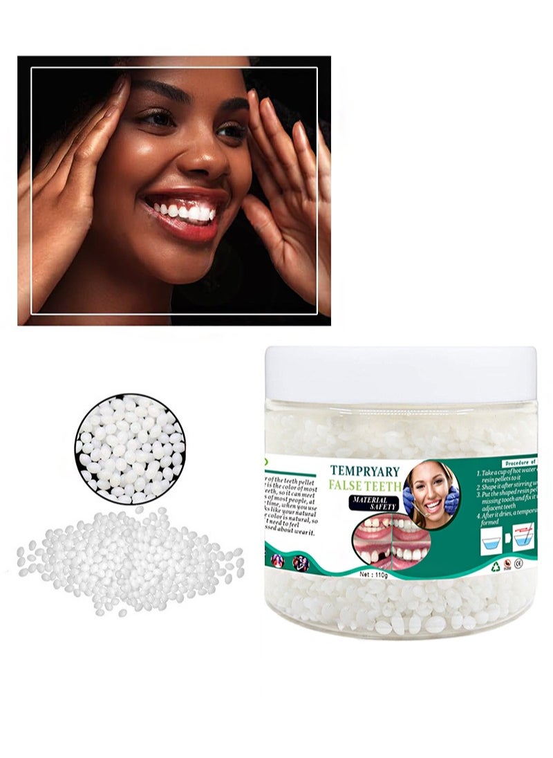 Tempryary False Teeth MAterial，Dental solid gutta-percha for temporary repair of missing and broken teeth replacement dentures, DIY heat fit beads (110g)