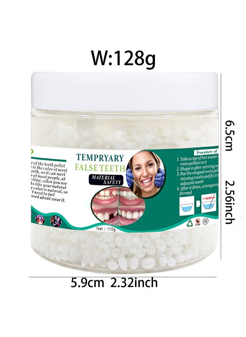 Tempryary False Teeth MAterial，Dental solid gutta-percha for temporary repair of missing and broken teeth replacement dentures, DIY heat fit beads (110g)