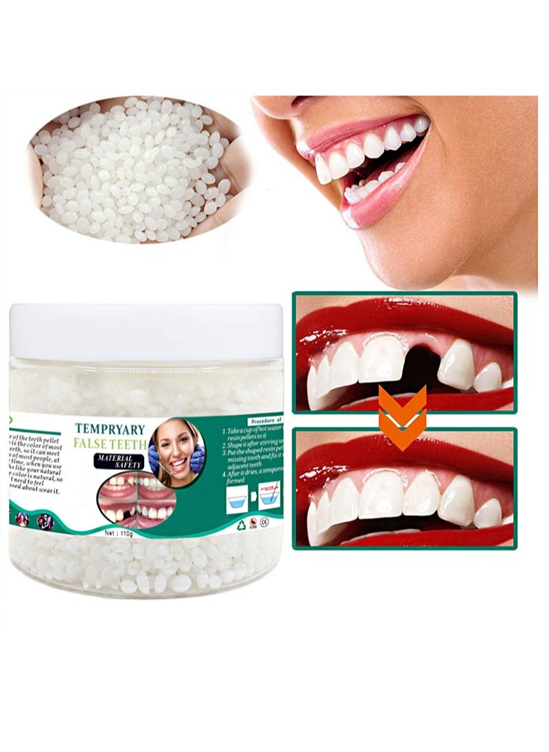 Tempryary False Teeth MAterial，Dental solid gutta-percha for temporary repair of missing and broken teeth replacement dentures, DIY heat fit beads (110g)