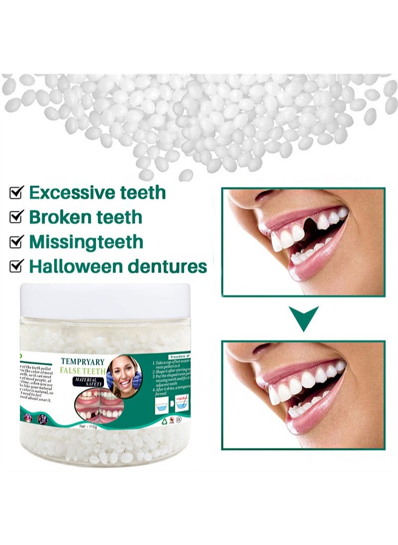 Tempryary False Teeth MAterial，Dental solid gutta-percha for temporary repair of missing and broken teeth replacement dentures, DIY heat fit beads (110g)