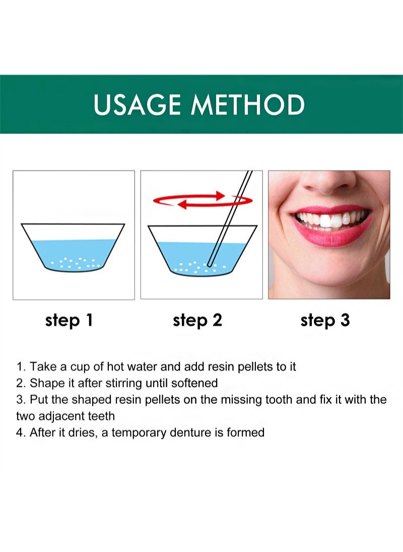 Tempryary False Teeth MAterial，Dental solid gutta-percha for temporary repair of missing and broken teeth replacement dentures, DIY heat fit beads (110g)