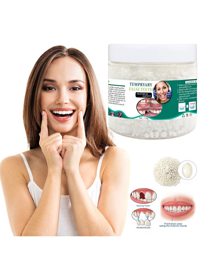 Tempryary False Teeth MAterial，Dental solid gutta-percha for temporary repair of missing and broken teeth replacement dentures, DIY heat fit beads (110g)
