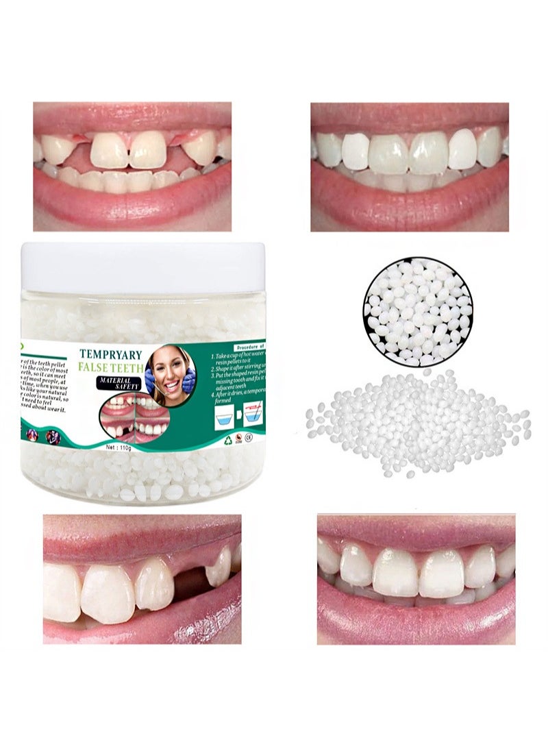 Tempryary False Teeth MAterial，Dental solid gutta-percha for temporary repair of missing and broken teeth replacement dentures, DIY heat fit beads (110g)