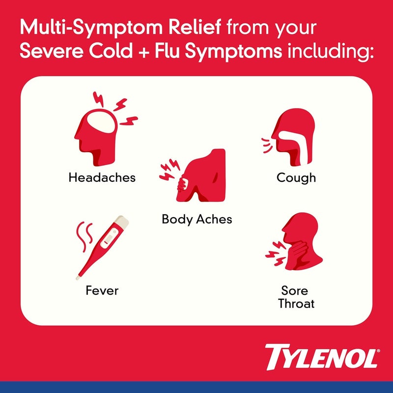 Tylenol أقراص قوية لعلاج السعال الشديد والتهاب الحلق 500 ملغ أسيتامينوفين 15 ملغ ديكستروميثورفان 24 حبة - Image 2