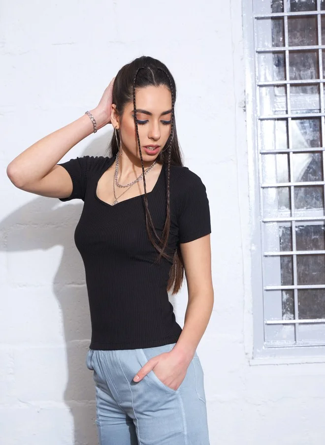 ساسافراس Fitted Black Cotton Top for Women