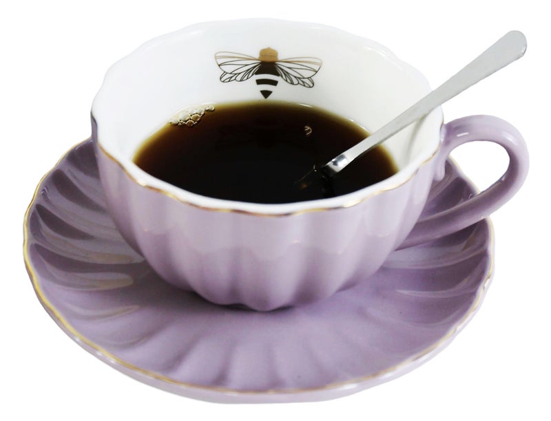 Eplze YBK Tech Strengthen Porcelain Cup and Saucer Set, 9oz Cup with Saucer - Gold Bee Inside The Cup (Purple) - Image 1