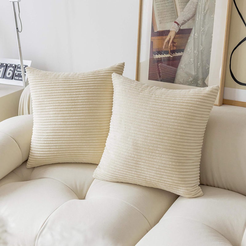 Demetex 26x26 Throw Pillow Covers Set of 2 Large Corduroy Euro Shams Solid Decorative Square Pillowcases for Couch Sofa Chair Decor 26 x 26 inch Cream
