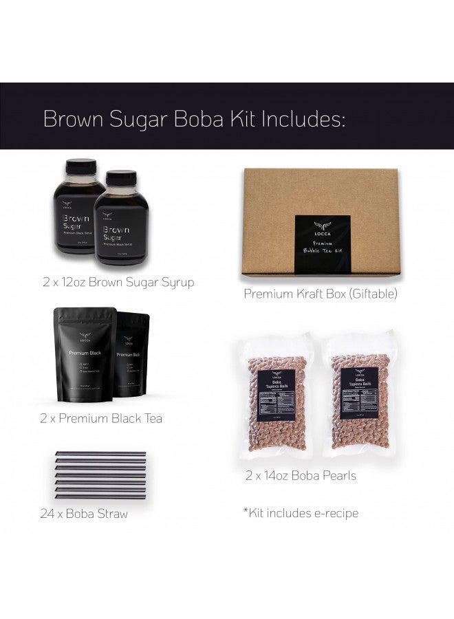 LOCCA Brown Sugar Boba Tea Kit with Boba Pearls | Brown Sugar Syrup Bubble Tea Kit up to 40 Drinks | Black Sugar Boba Tea - Image 1