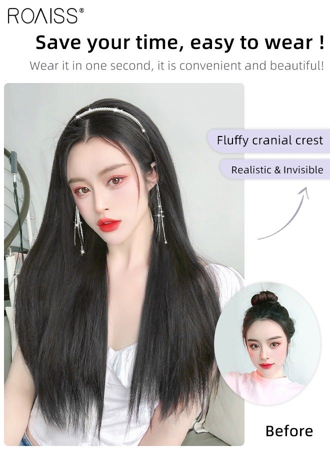 roaiss Rhinestones Headband Wig for Women, Crystal Tassel Detachable Hair Hoop with Long Synthetic Straight Hairpiece Hair Accessories, 4 Row Crystal Rhinestone Sparkly Tassels Hair, 65cm (26 inch) - Image 2