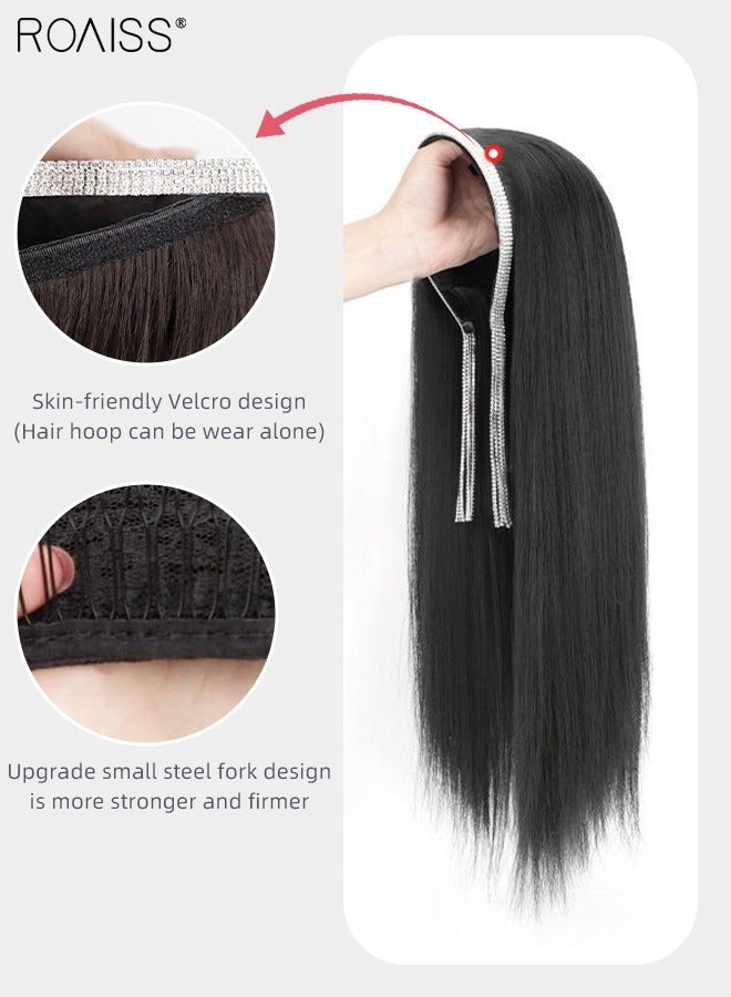 roaiss Rhinestones Headband Wig for Women, Crystal Tassel Detachable Hair Hoop with Long Synthetic Straight Hairpiece Hair Accessories, 4 Row Crystal Rhinestone Sparkly Tassels Hair, 65cm (26 inch) - Image 4