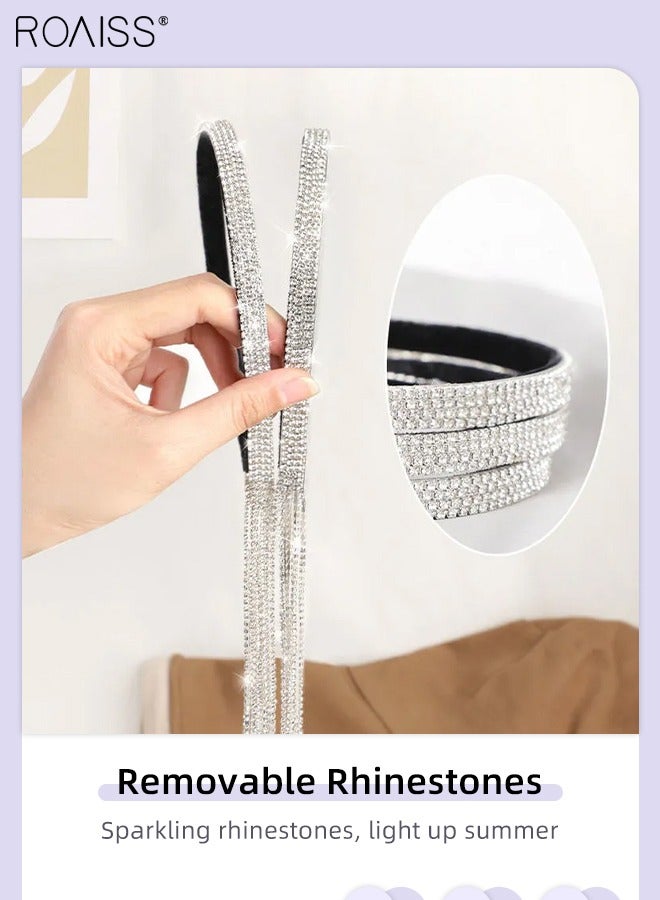 roaiss Rhinestones Headband Wig for Women, Crystal Tassel Detachable Hair Hoop with Long Synthetic Straight Hairpiece Hair Accessories, 4 Row Crystal Rhinestone Sparkly Tassels Hair, 65cm (26 inch) - Image 5