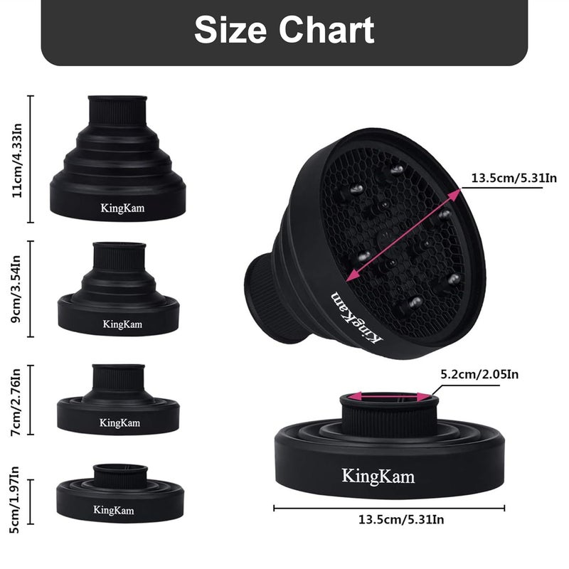 KingKam Collapsible Hair Dryer Diffuser - Travel and Easy Storage - Diffuser Attachment Fit Most Hair Dryers with Nozzle Diameter D-1.575Inch to 1.968 Inch (4-5cm) - Black - Image 5