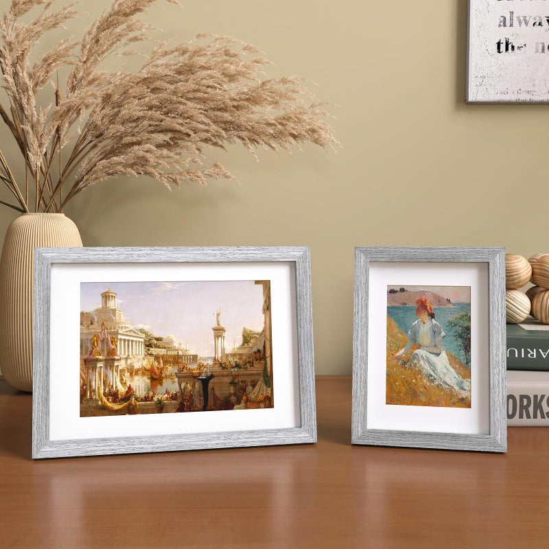 Kinlink A4 إطار صورة رمادي إطارات خشبية صلبة رمادية مع زجاج شبكي أكريليك للصور A5 مع حصيرة أو A4 بدون حصيرة الطاولة وإطار صورة عرض الجدار 4 - Image 3