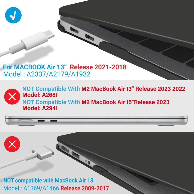 IBENZER Compatible with New MacBook Air 13 inch Case 2022 2021 2020 M1 A2337 A2179 A1932, Plastic Hard Shell Case with Keyboard Cover for Mac Retina Display with Touch ID, Black, MMA-T13BK+1A - Image 4